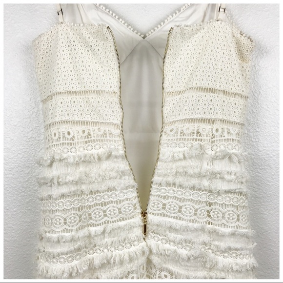 Trina Turk Stow‎ Sleeveless Tiered Fringe & Lace Sheath Dress Size 2 - Picture 7 of 10